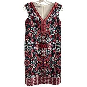 Maggy London Paisley Print V Neck Sleeveless‎ Sheath Dress Women Size 2